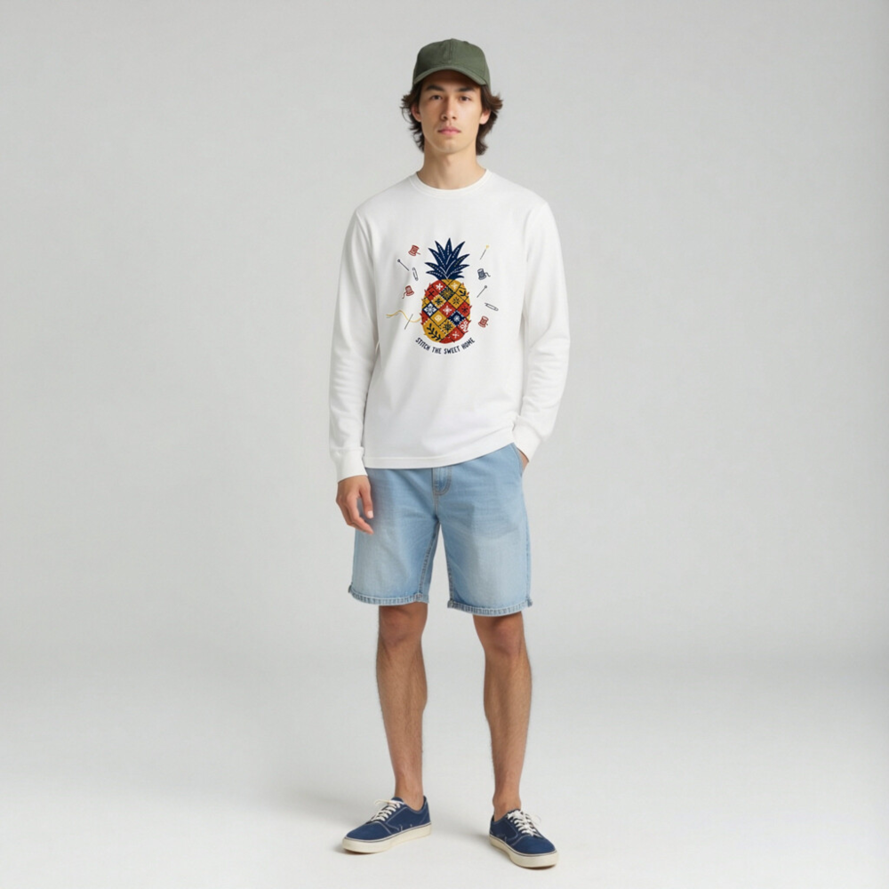 Stitch the Sweet Home Pineapple Patchwork Long Sleeve Tee - Unisex - Image 3