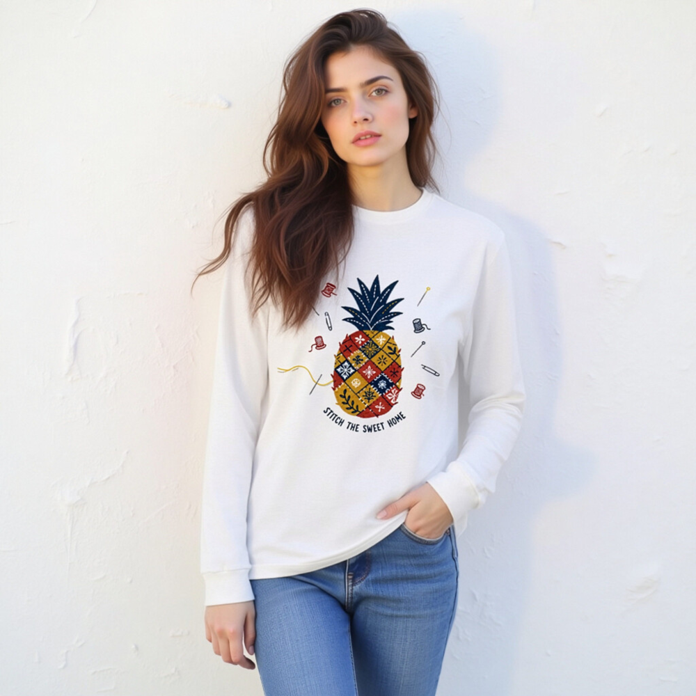 Stitch the Sweet Home Pineapple Patchwork Long Sleeve Tee - Unisex - Image 6