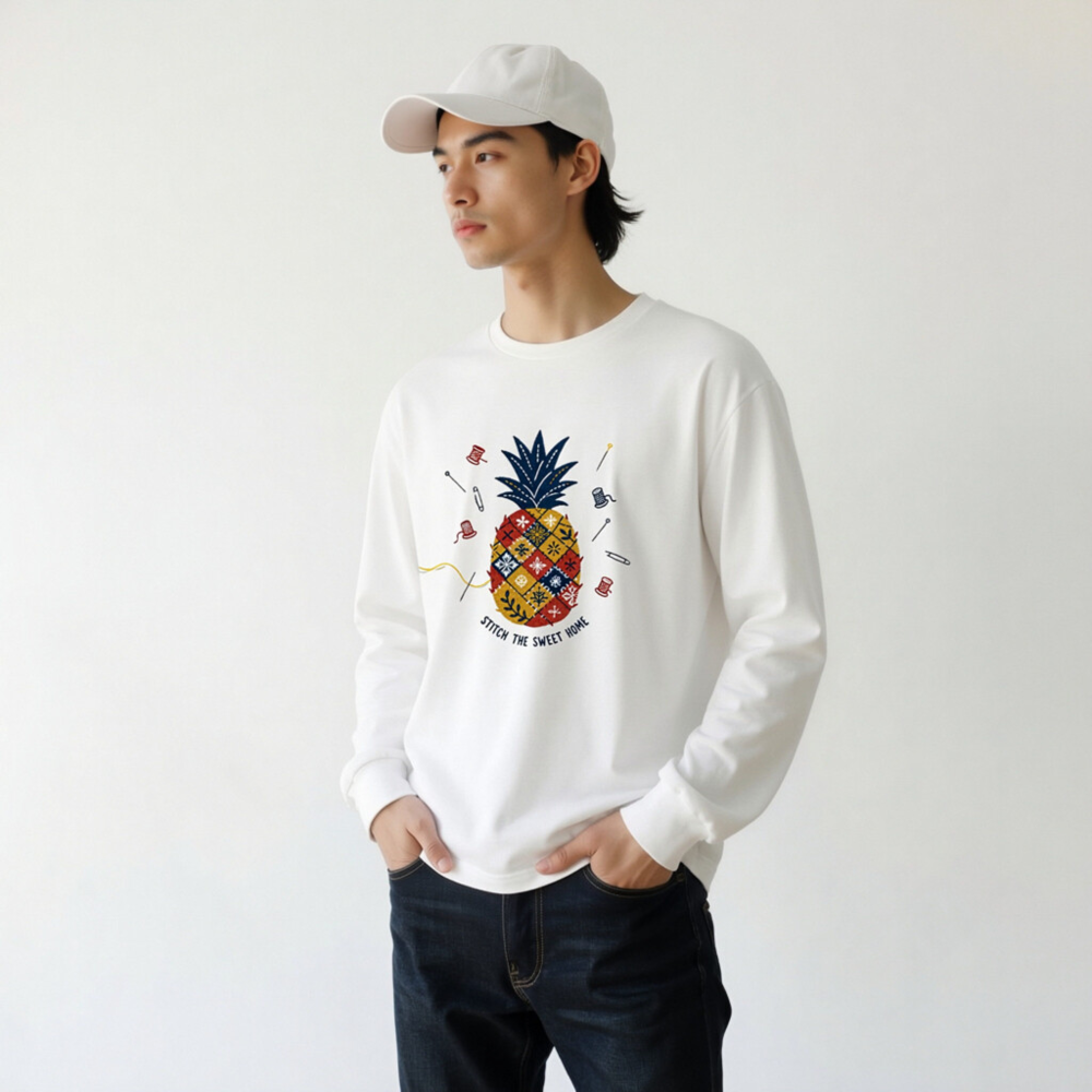 Stitch the Sweet Home Pineapple Patchwork Long Sleeve Tee - Unisex - Image 9
