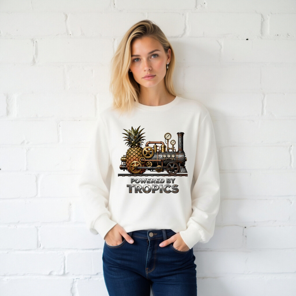 Steampunk Pineapple Train T-Shirt - Powered by Tropics Unisex Long Sleeve - Image 2