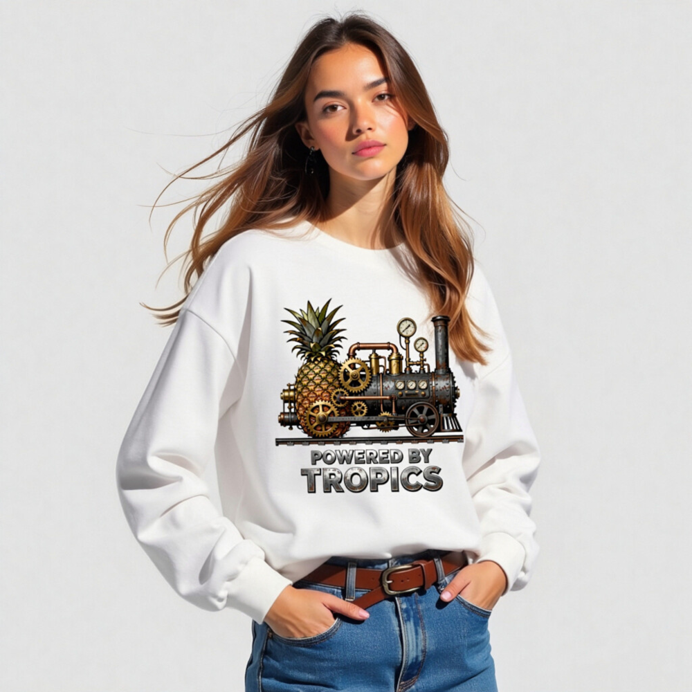 Steampunk Pineapple Train T-Shirt - Powered by Tropics Unisex Long Sleeve - Image 4