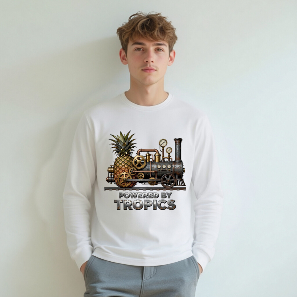 Steampunk Pineapple Train T-Shirt - Powered by Tropics Unisex Long Sleeve - Image 5