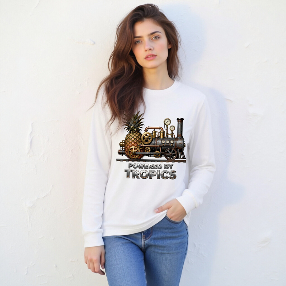 Steampunk Pineapple Train T-Shirt - Powered by Tropics Unisex Long Sleeve - Image 6