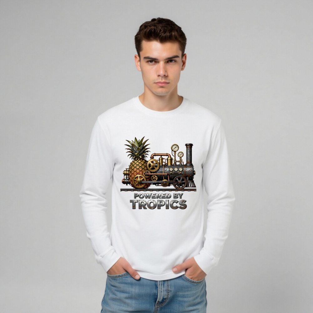 Steampunk Pineapple Train T-Shirt - Powered by Tropics Unisex Long Sleeve - Image 8