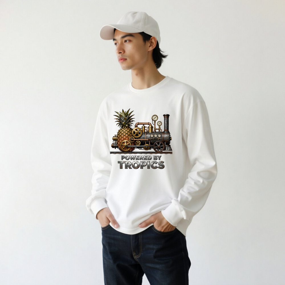 Steampunk Pineapple Train T-Shirt - Powered by Tropics Unisex Long Sleeve - Image 9