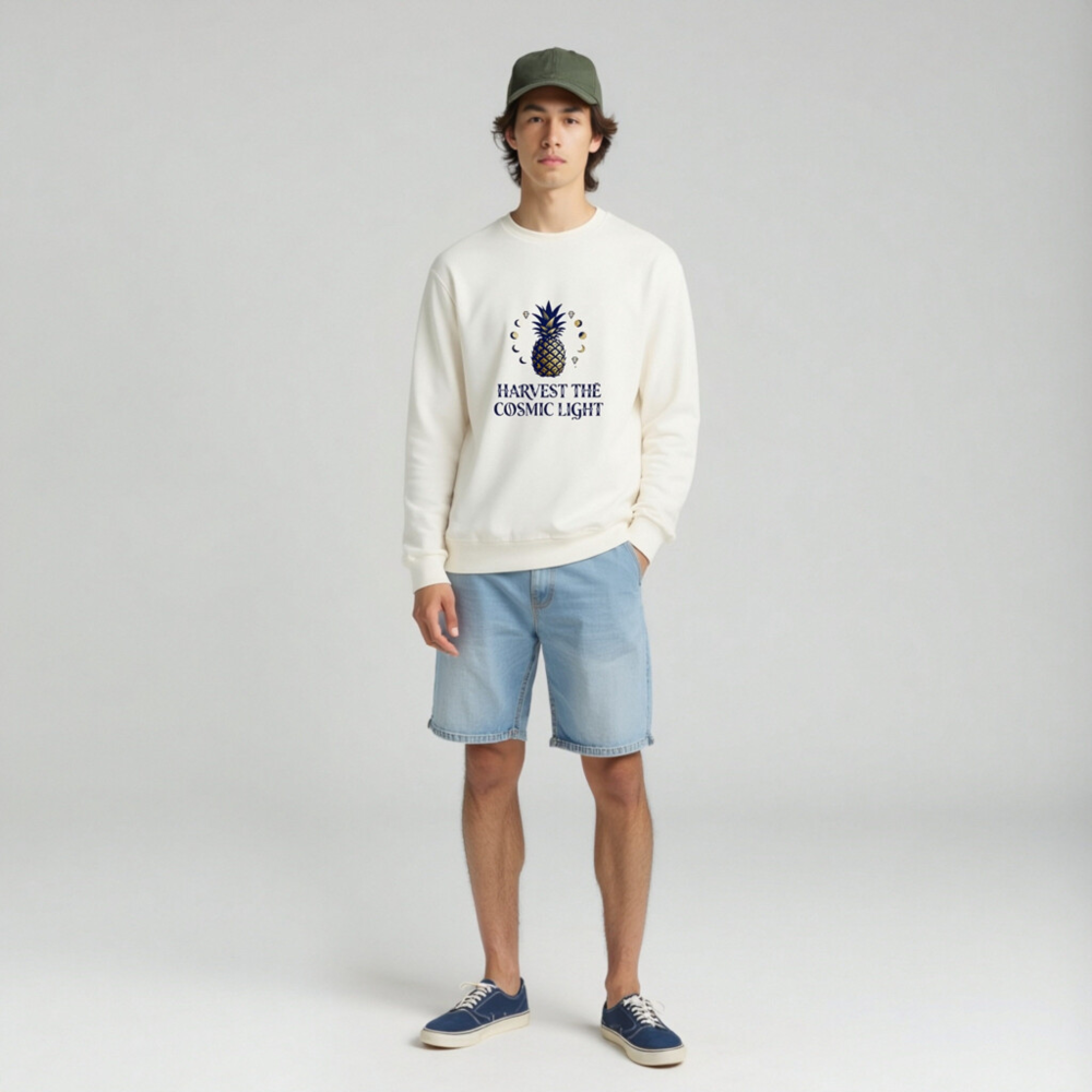 Harvest the Cosmic Light Pineapple Long Sleeve Tee - Unisex, Dark Blue & Gold - Image 3