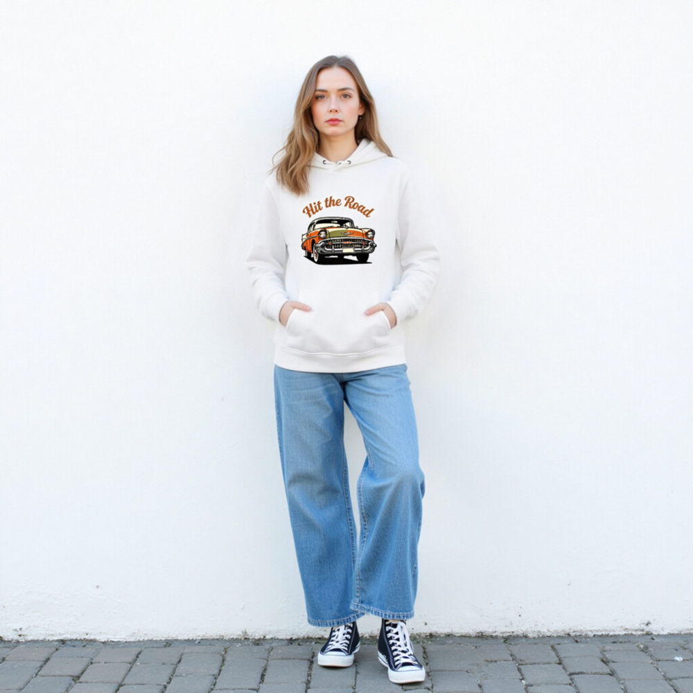 Hit the Road Classic Car Hoodie | Unisex Eco-Friendly Sweatshirt - Image 3