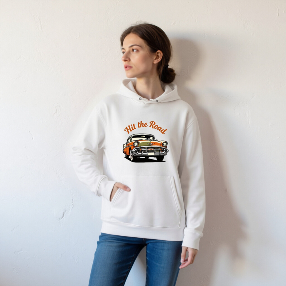 Hit the Road Classic Car Hoodie | Unisex Eco-Friendly Sweatshirt - Image 4