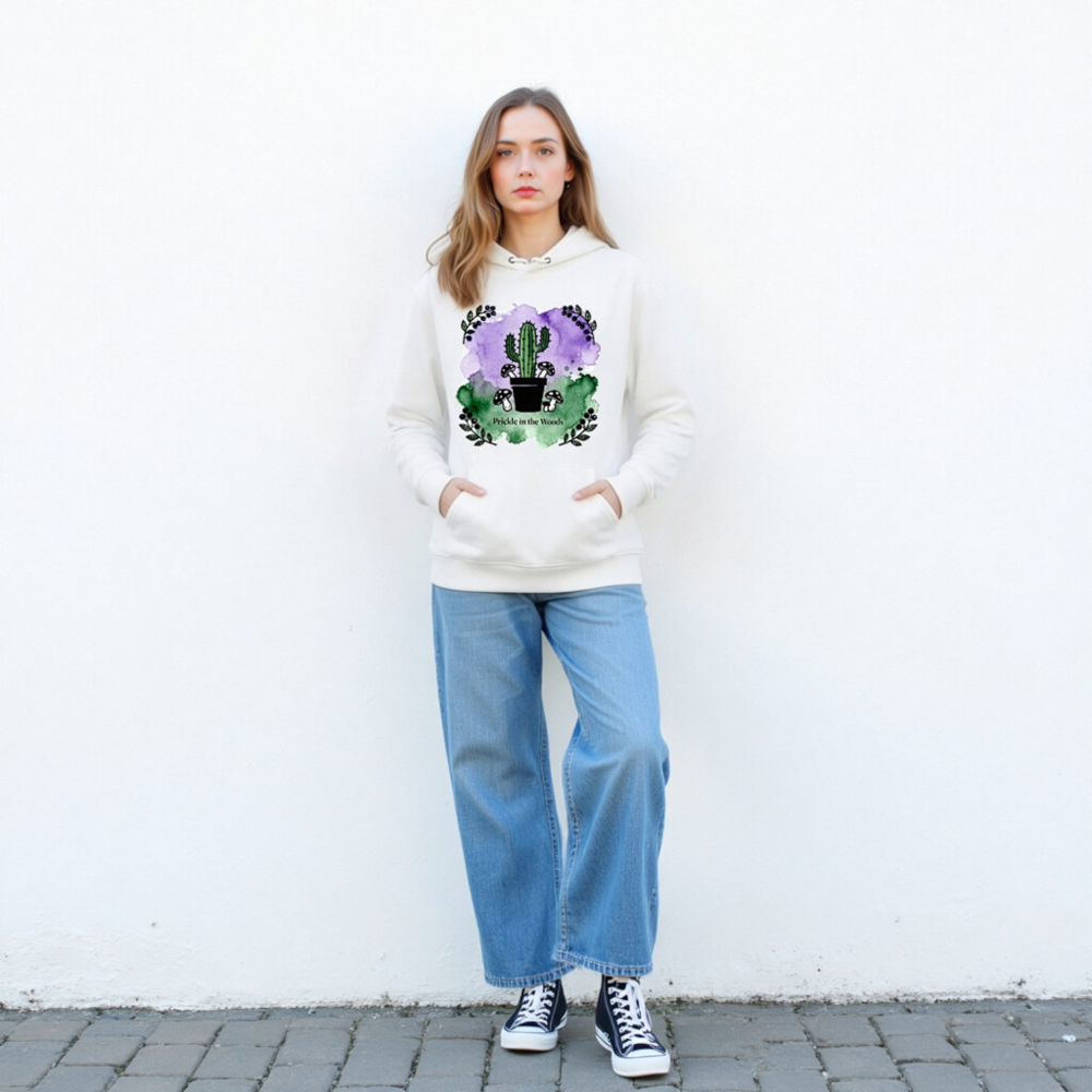 Unisex Eco Hoodie | Prickle in the Woods Cactus & Mushrooms Design - Image 3