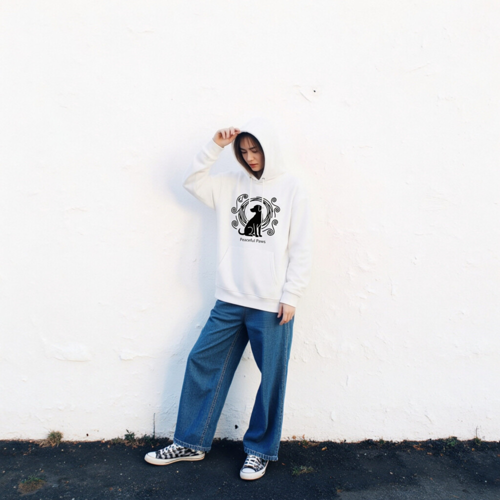 Unisex Eco Hoodie - Peaceful Paws Design, Soft & Sustainable - Image 2