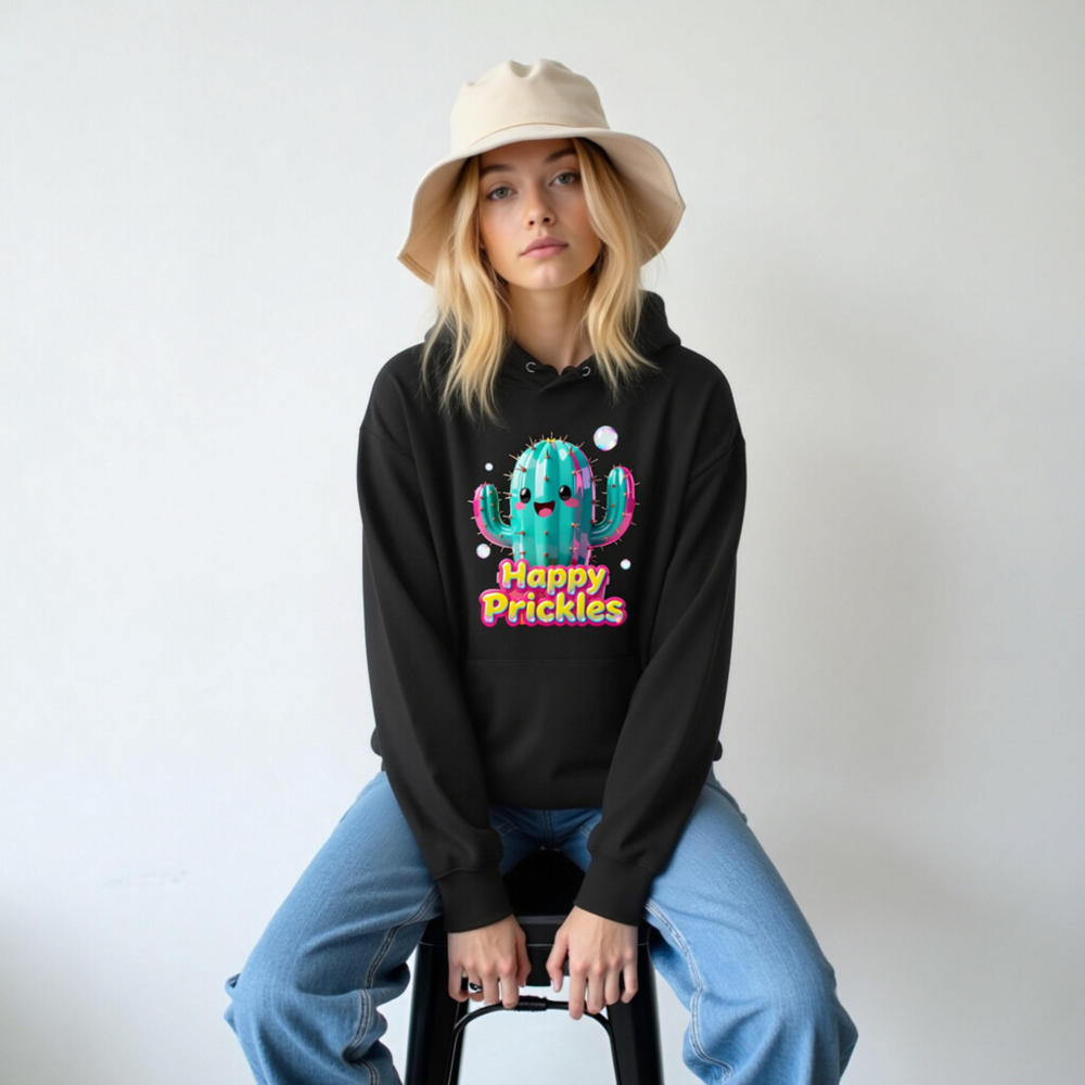 Happy Prickles Cactus Hoodie - Unisex Essential Eco Hoodie - Image 4