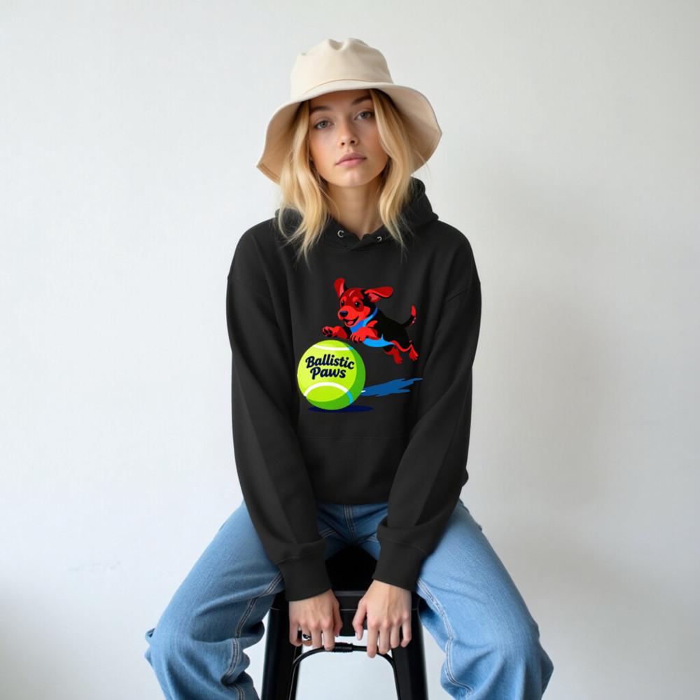 Ballistic Paws Unisex Eco Hoodie - Sustainable Essential Sweatshirt with Dog & Tennis Ball Graphic - Image 4