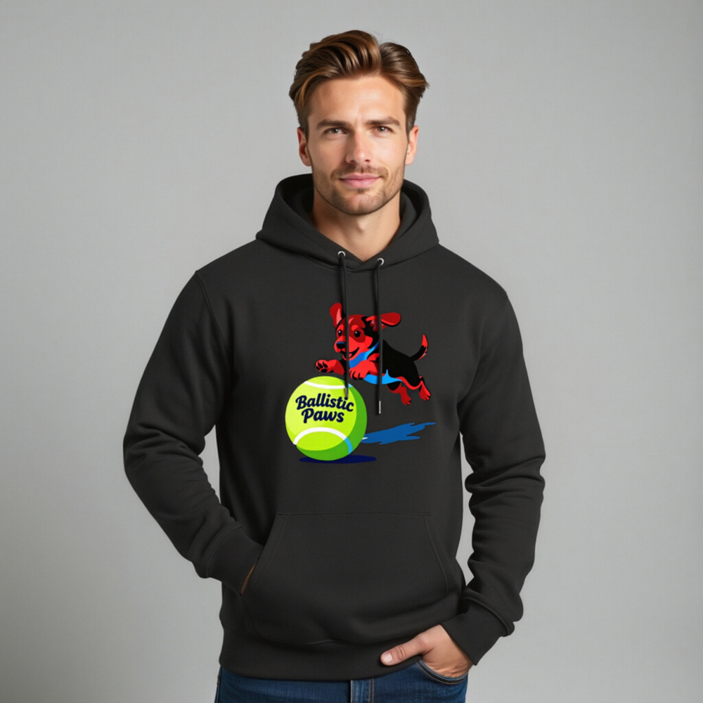 Ballistic Paws Unisex Eco Hoodie - Sustainable Essential Sweatshirt with Dog & Tennis Ball Graphic - Image 10