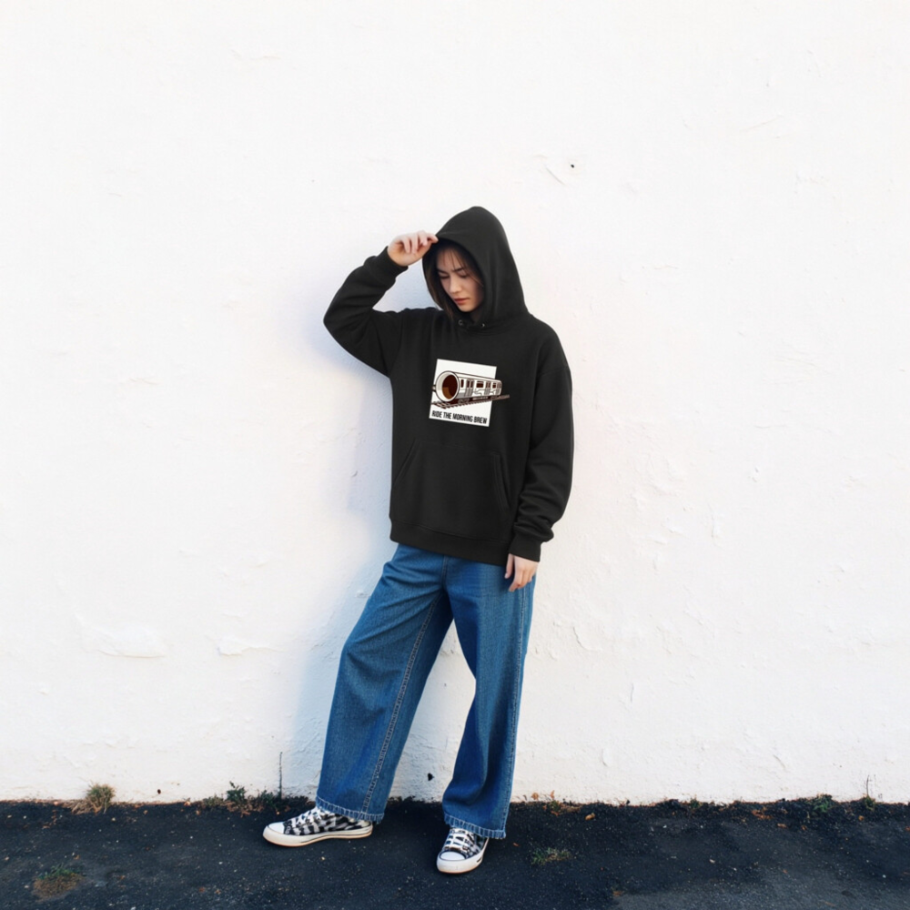 Unisex Eco Hoodie | Ride the Morning Brew Train Design - Image 2