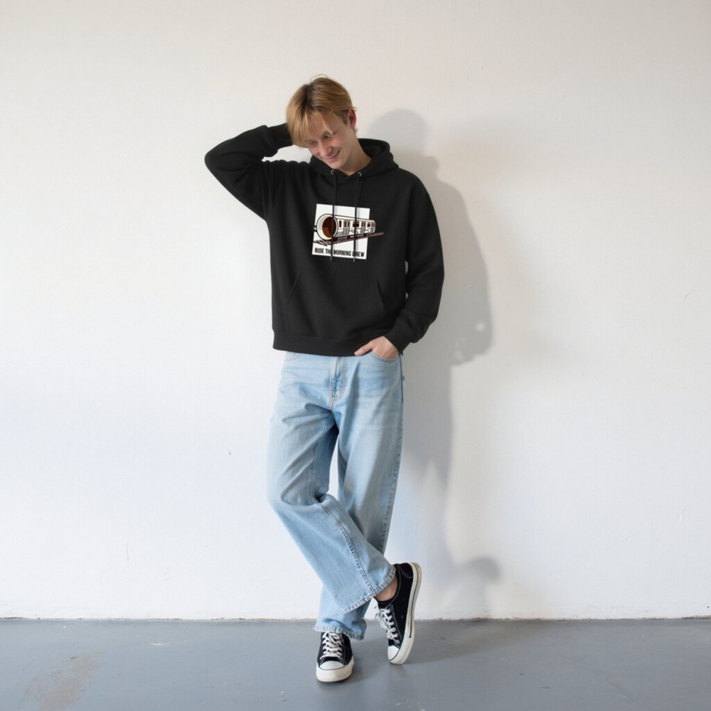 Unisex Eco Hoodie | Ride the Morning Brew Train Design - Image 6