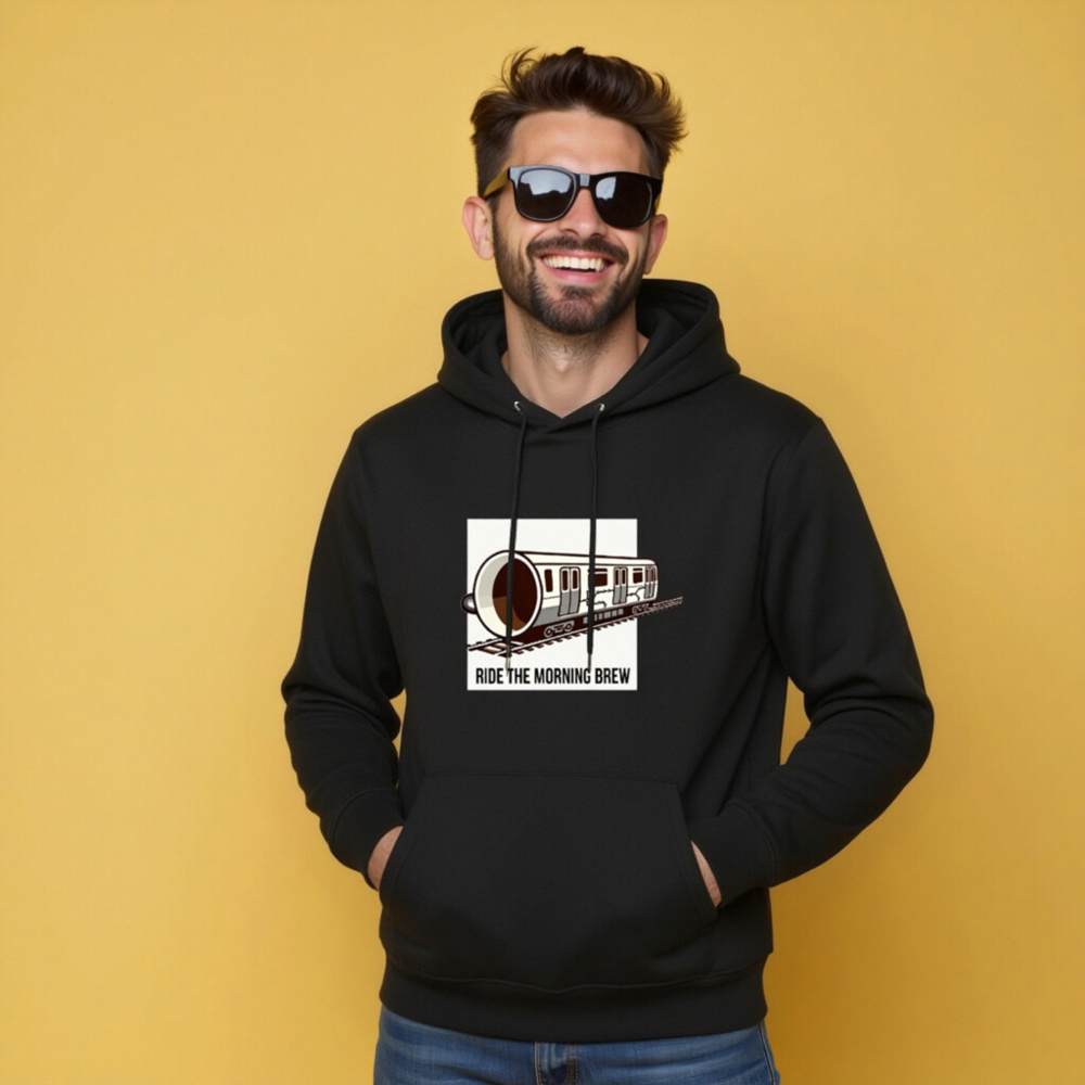 Unisex Eco Hoodie | Ride the Morning Brew Train Design - Image 7
