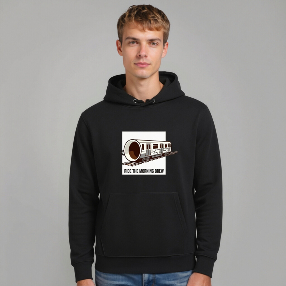 Unisex Eco Hoodie | Ride the Morning Brew Train Design - Image 9
