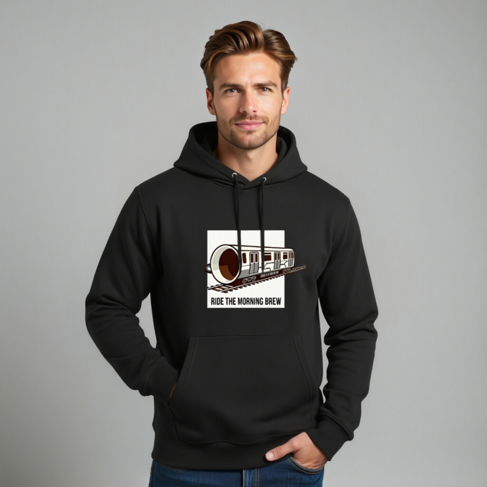 Unisex Eco Hoodie | Ride the Morning Brew Train Design - Image 10