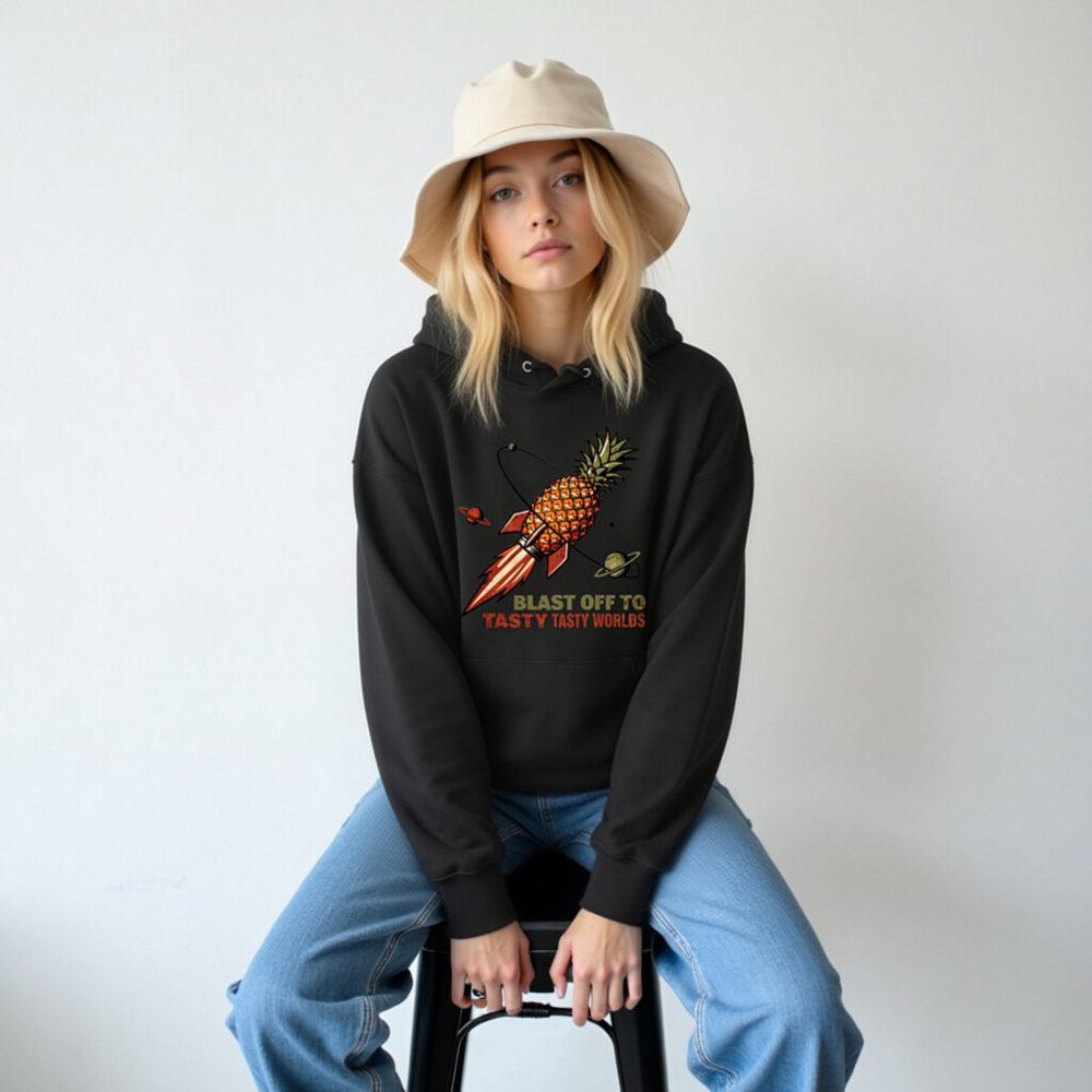 Pineapple Rocket Hoodie - Blast Off to Tasty Tasty Worlds Unisex Eco Sweatshirt - Image 3