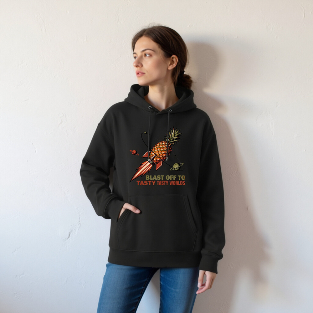 Pineapple Rocket Hoodie - Blast Off to Tasty Tasty Worlds Unisex Eco Sweatshirt - Image 4