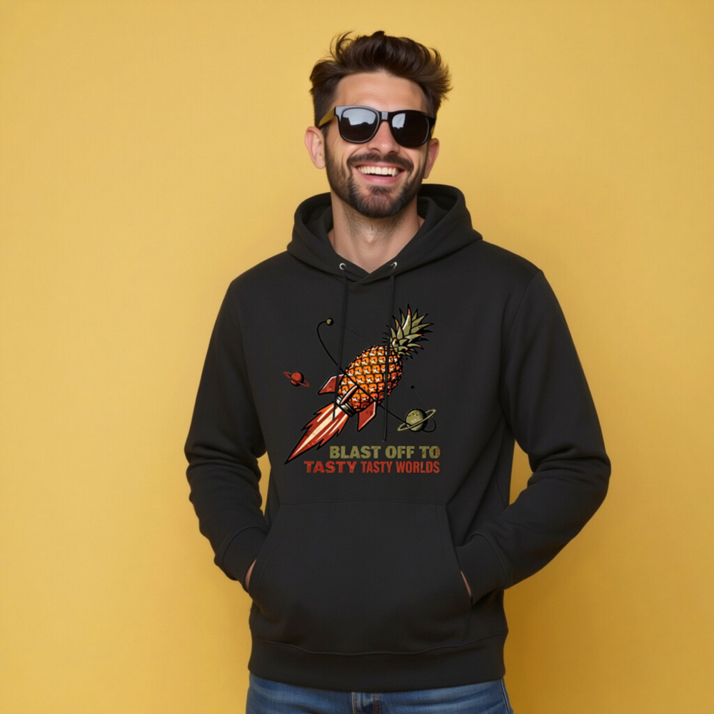 Pineapple Rocket Hoodie - Blast Off to Tasty Tasty Worlds Unisex Eco Sweatshirt - Image 6