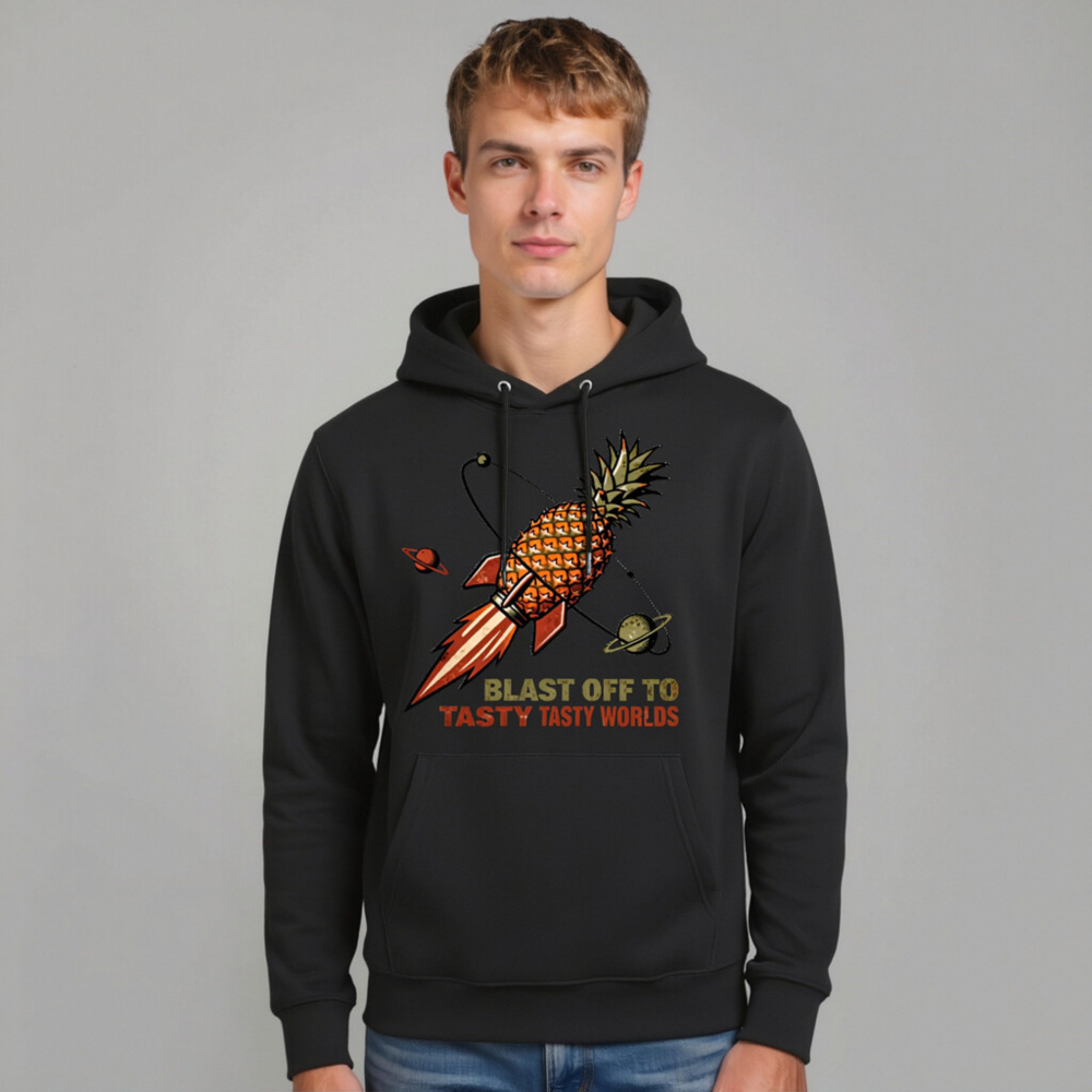 Pineapple Rocket Hoodie - Blast Off to Tasty Tasty Worlds Unisex Eco Sweatshirt - Image 8