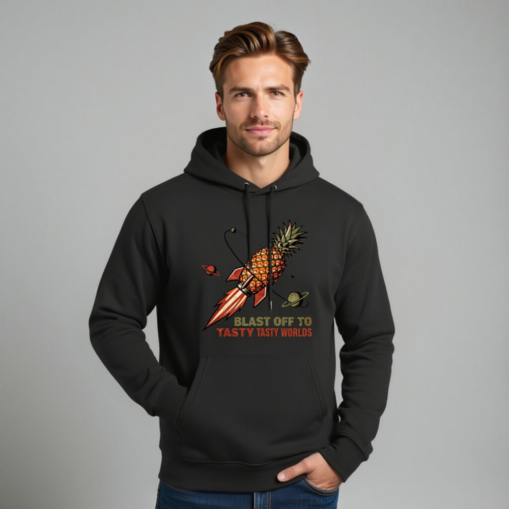 Pineapple Rocket Hoodie - Blast Off to Tasty Tasty Worlds Unisex Eco Sweatshirt - Image 9