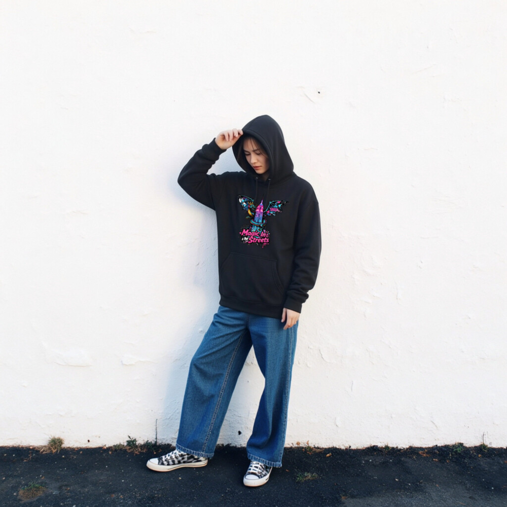 Magic In the Streets Unisex Premium Pullover Hoodie - Dragon & Empire State Building Graphic - Image 2