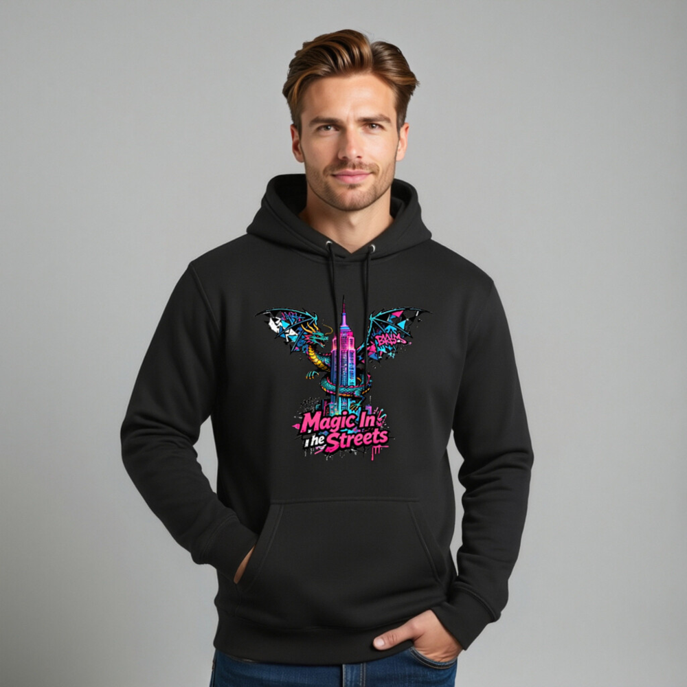 Magic In the Streets Unisex Premium Pullover Hoodie - Dragon & Empire State Building Graphic - Image 11