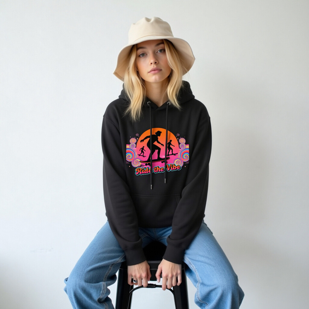 Unisex Premium Pullover Hoodie - Ride the Vibe Skateboard Graphic - Image 5