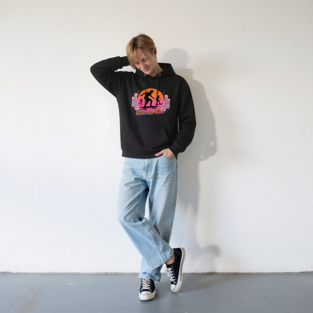 Unisex Premium Pullover Hoodie - Ride the Vibe Skateboard Graphic - Image 7