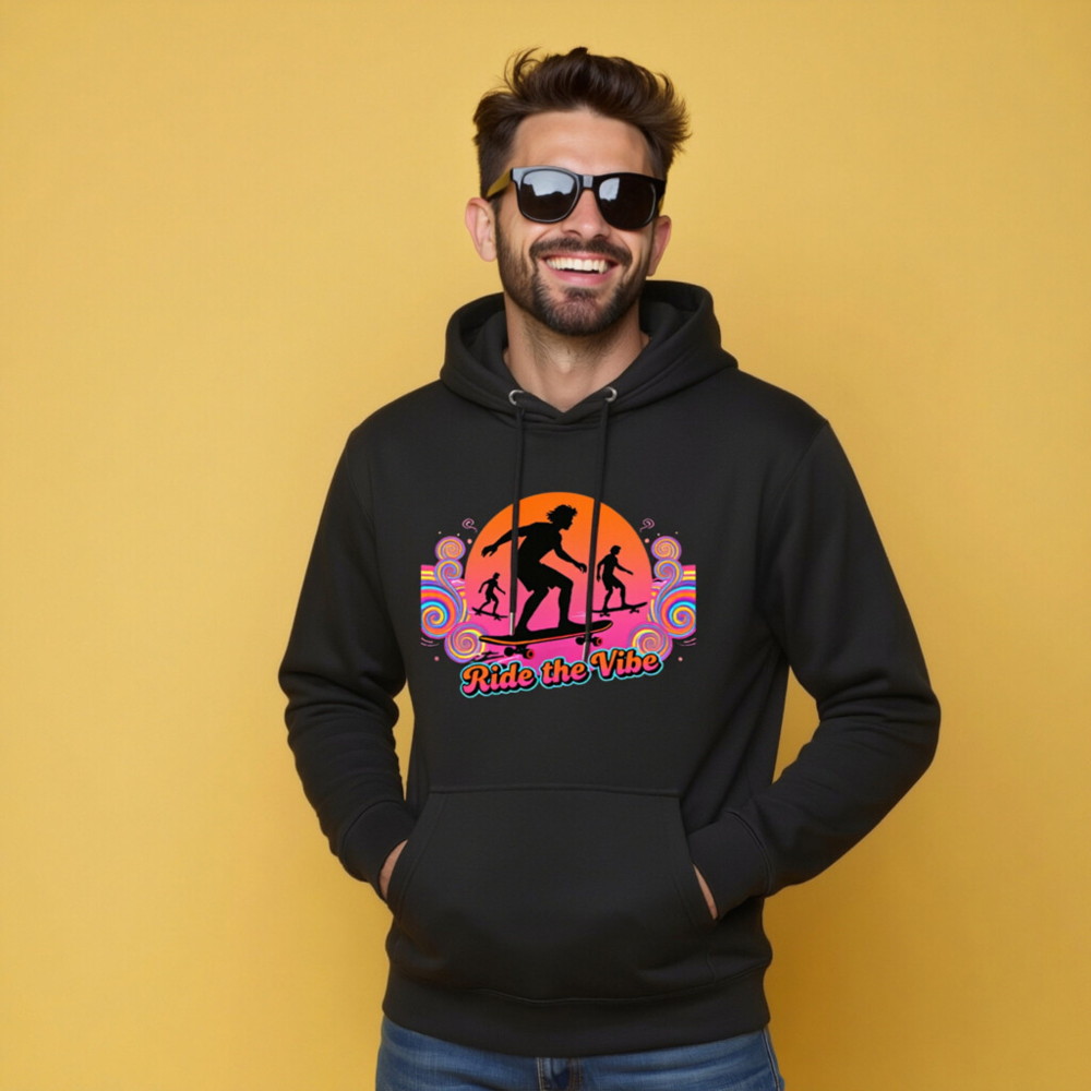 Unisex Premium Pullover Hoodie - Ride the Vibe Skateboard Graphic - Image 8