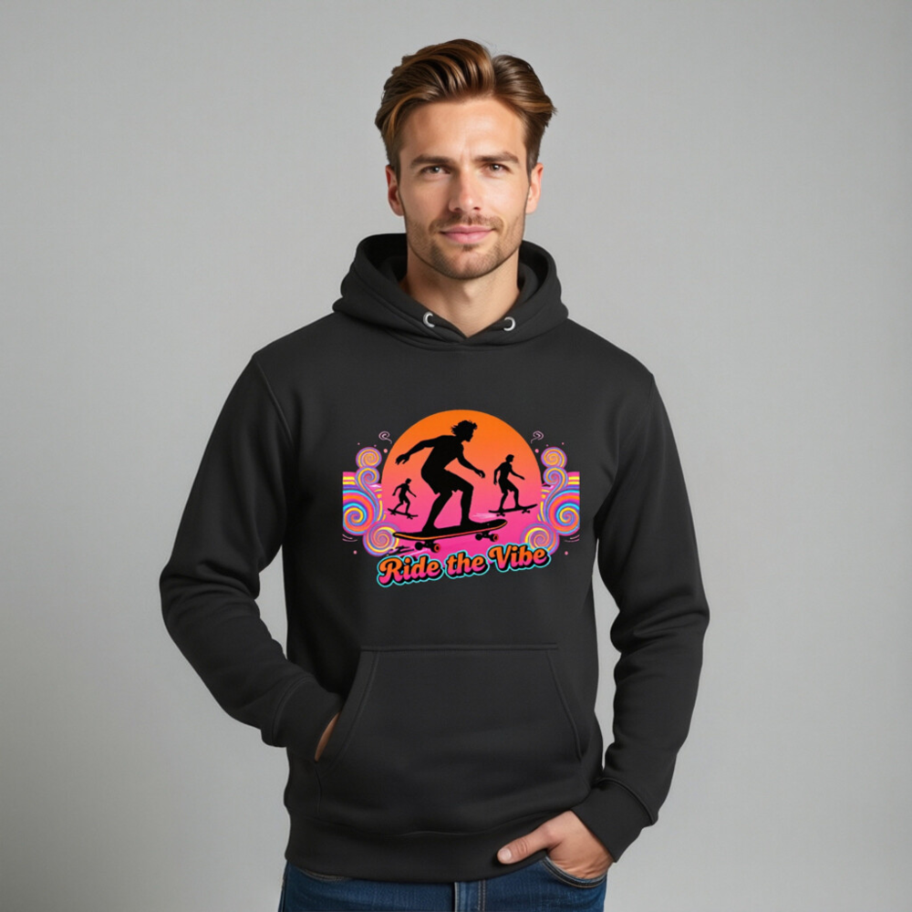 Unisex Premium Pullover Hoodie - Ride the Vibe Skateboard Graphic - Image 11
