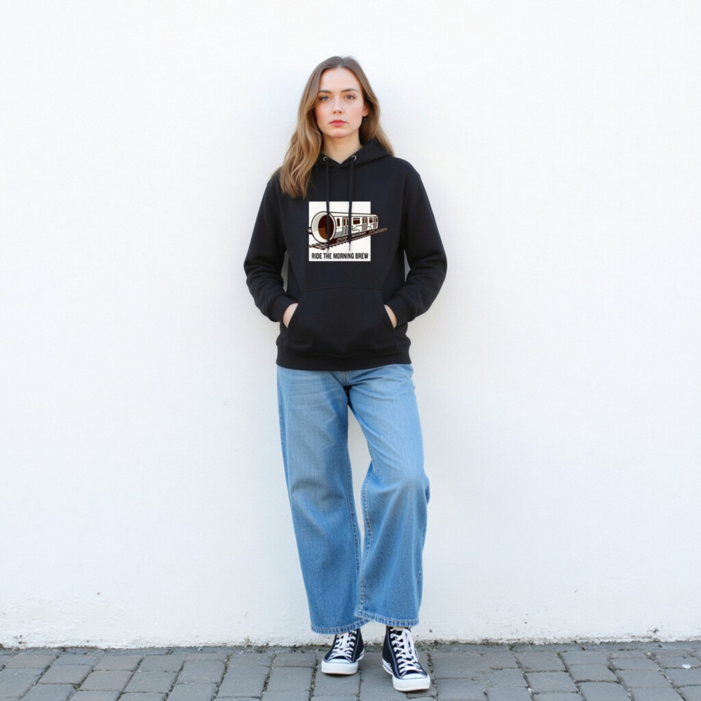 Ride the Morning Brew | Coffee Train Hoodie - Unisex Premium Pullover - Image 4