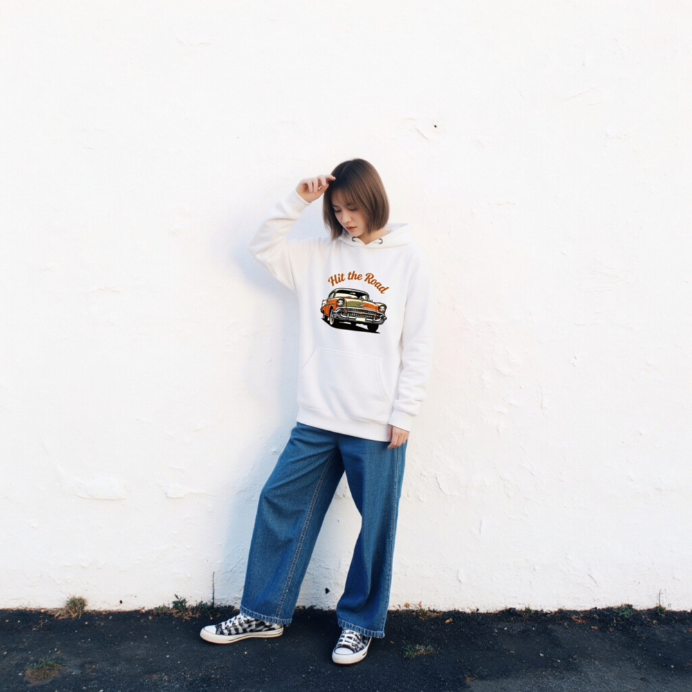 Hit the Road Classic Car Pullover Hoodie - Unisex Premium Hoodie - Image 2