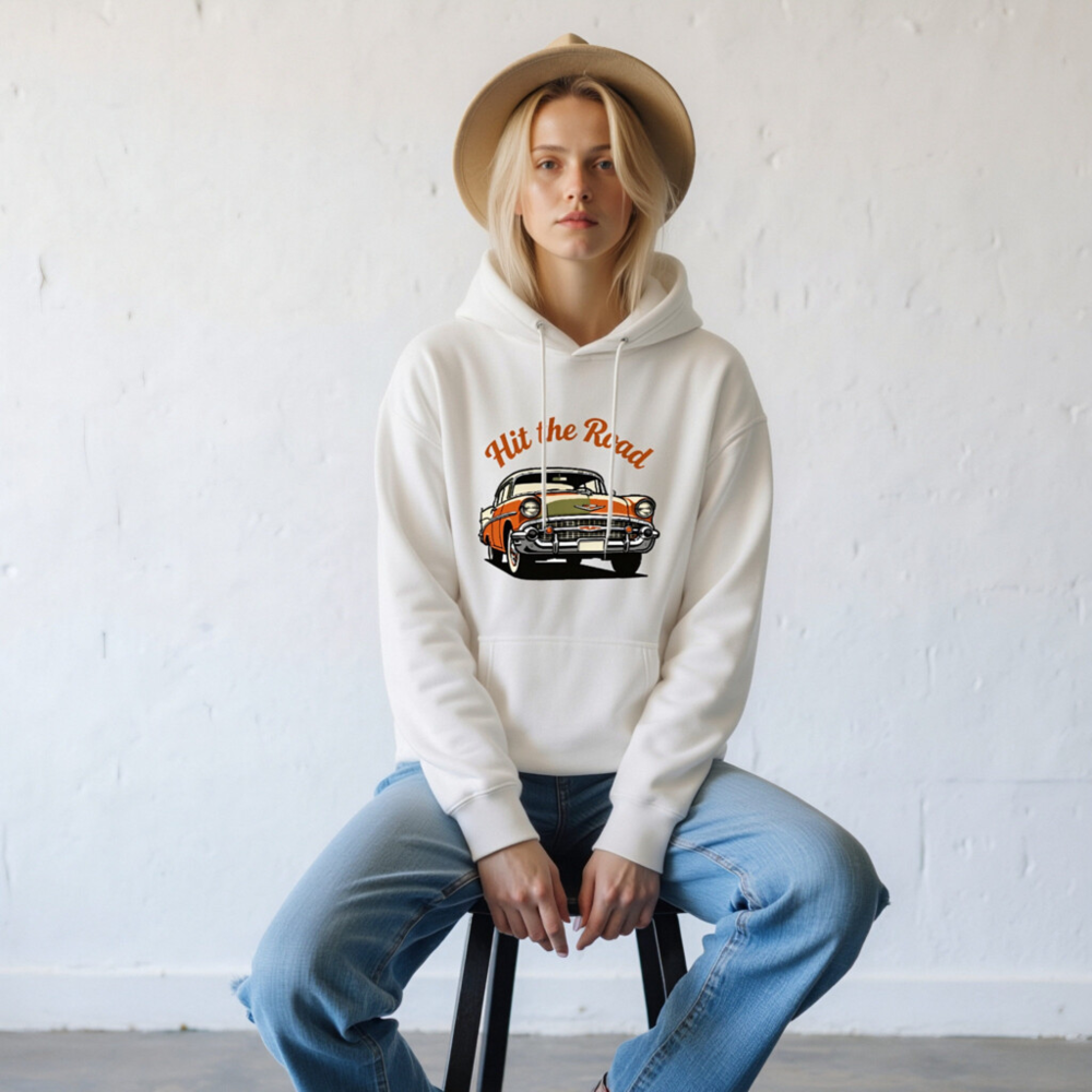Hit the Road Classic Car Pullover Hoodie - Unisex Premium Hoodie - Image 7