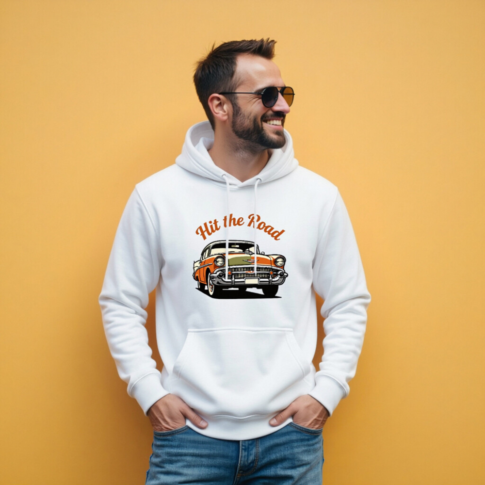 Hit the Road Classic Car Pullover Hoodie - Unisex Premium Hoodie - Image 9
