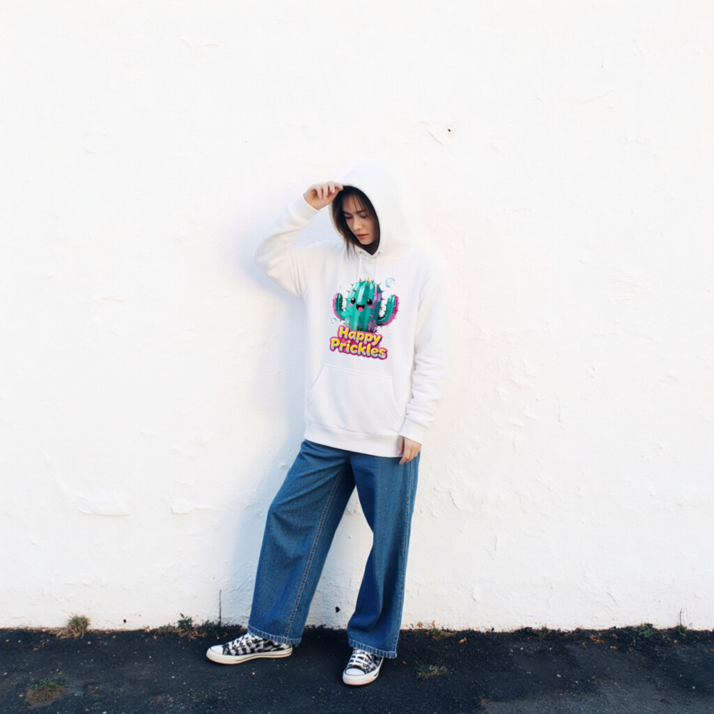 Happy Prickles Cactus Hoodie - Unisex Premium Pullover Hoodie - Image 2