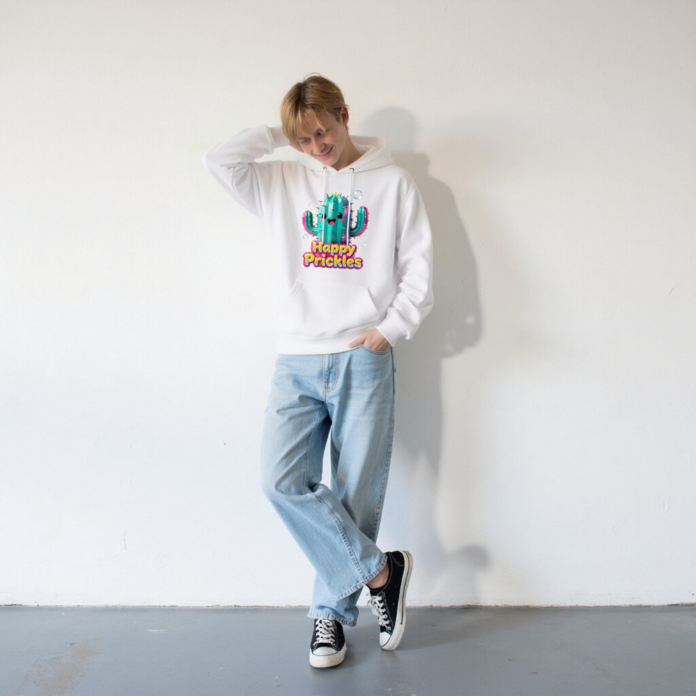 Happy Prickles Cactus Hoodie - Unisex Premium Pullover Hoodie - Image 6