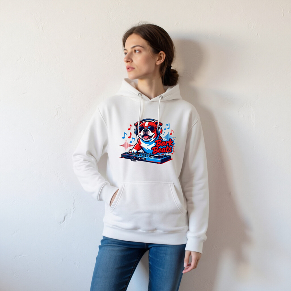 Bark Beats DJ Dog Unisex Hoodie - Premium Pullover, Music Lover Gift - Image 5