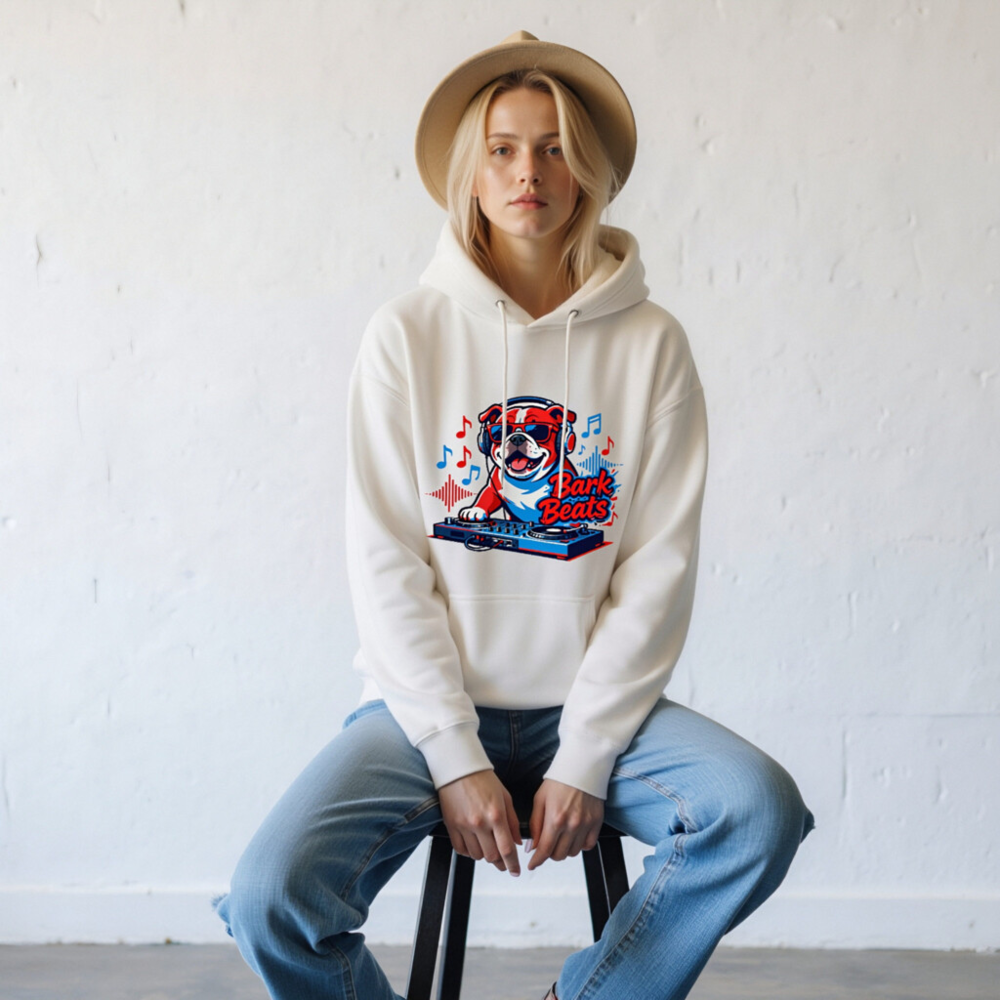 Bark Beats DJ Dog Unisex Hoodie - Premium Pullover, Music Lover Gift - Image 7