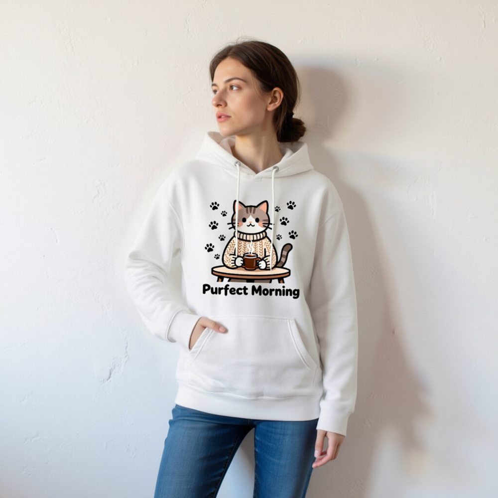 Purfect Morning Cat Hoodie | Unisex Premium Pullover Sweatshirt - Image 5