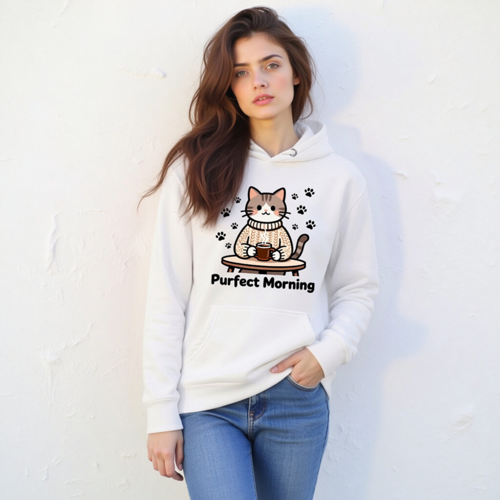 Purfect Morning Cat Hoodie | Unisex Premium Pullover Sweatshirt - Image 8