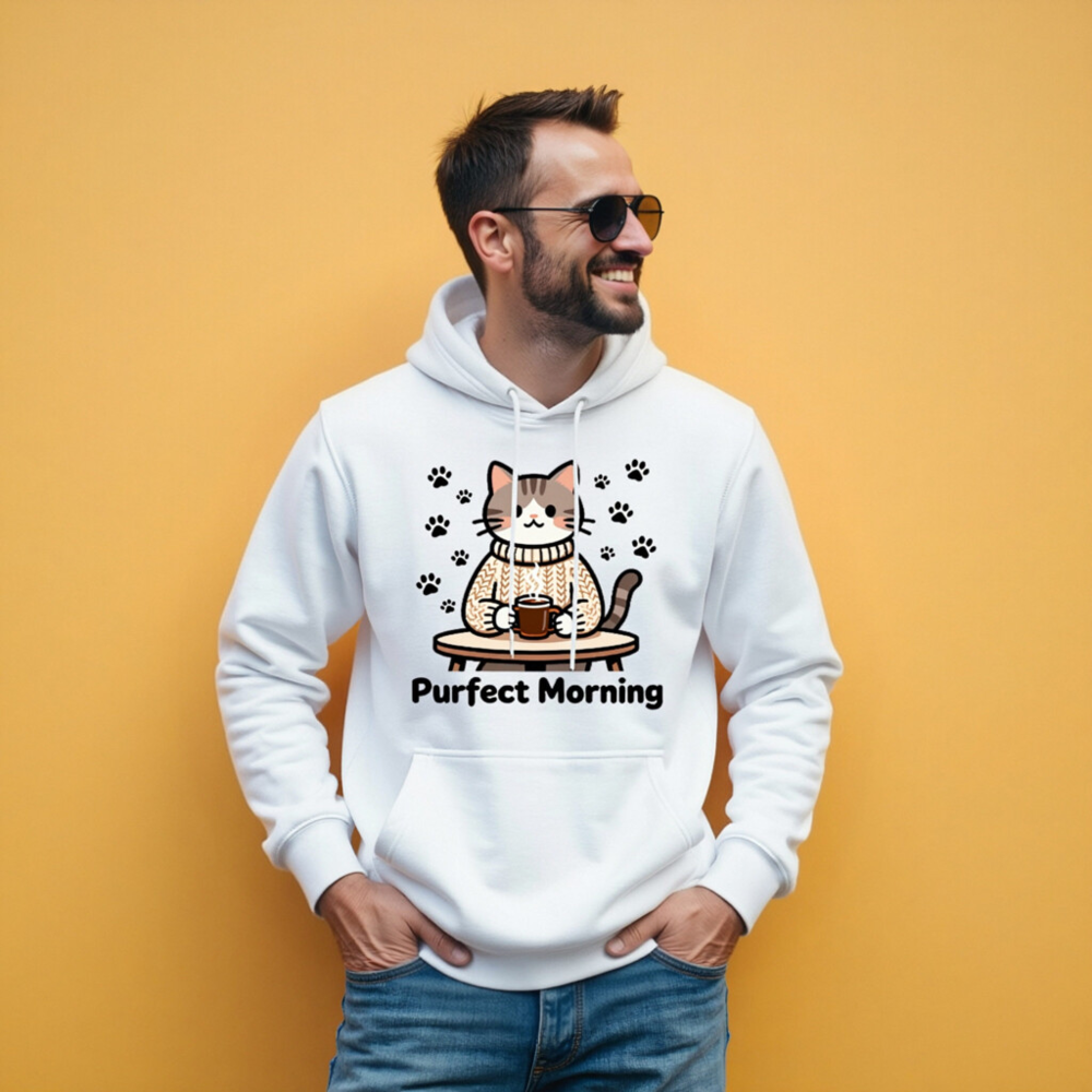 Purfect Morning Cat Hoodie | Unisex Premium Pullover Sweatshirt - Image 9