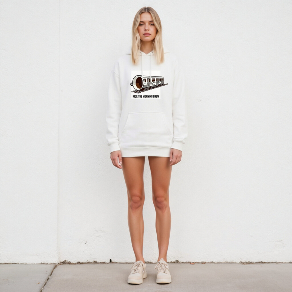 Ride the Morning Brew Unisex Hoodie - Premium Pullover Coffee Train Design - Image 4