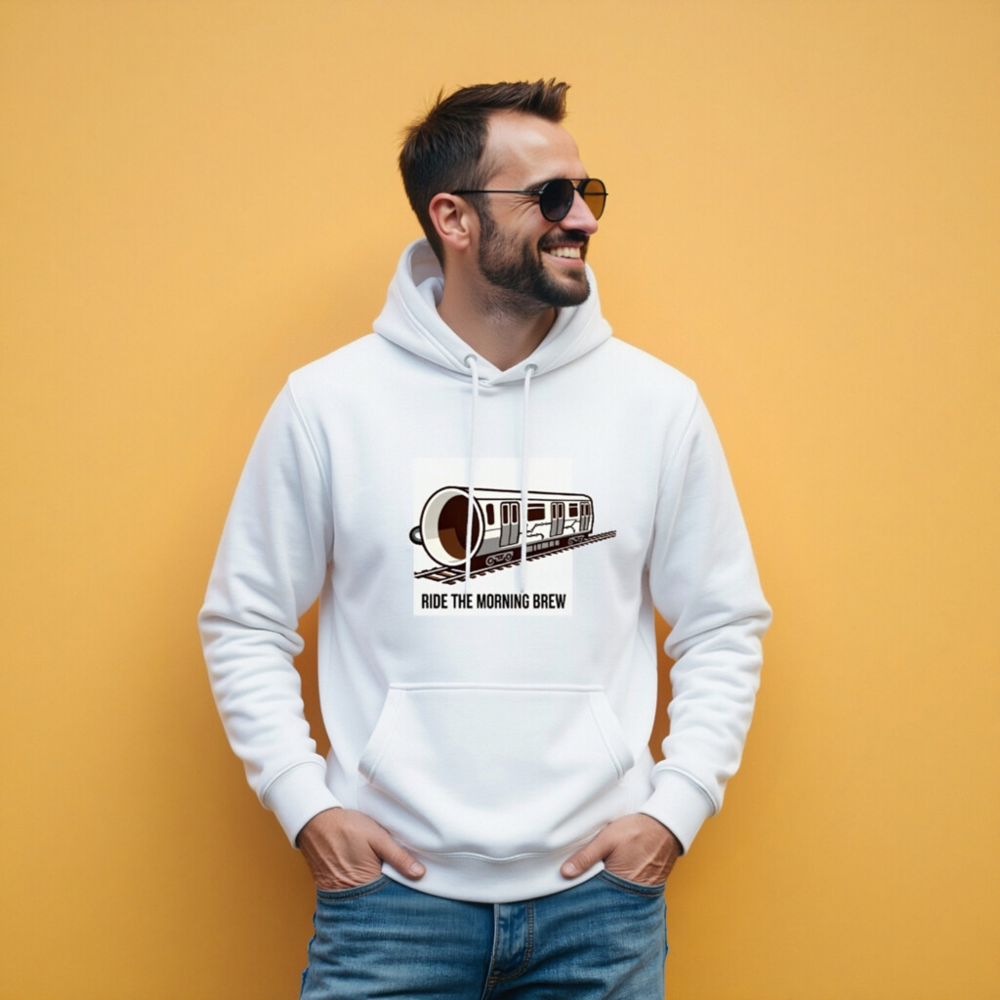 Ride the Morning Brew Unisex Hoodie - Premium Pullover Coffee Train Design - Image 9