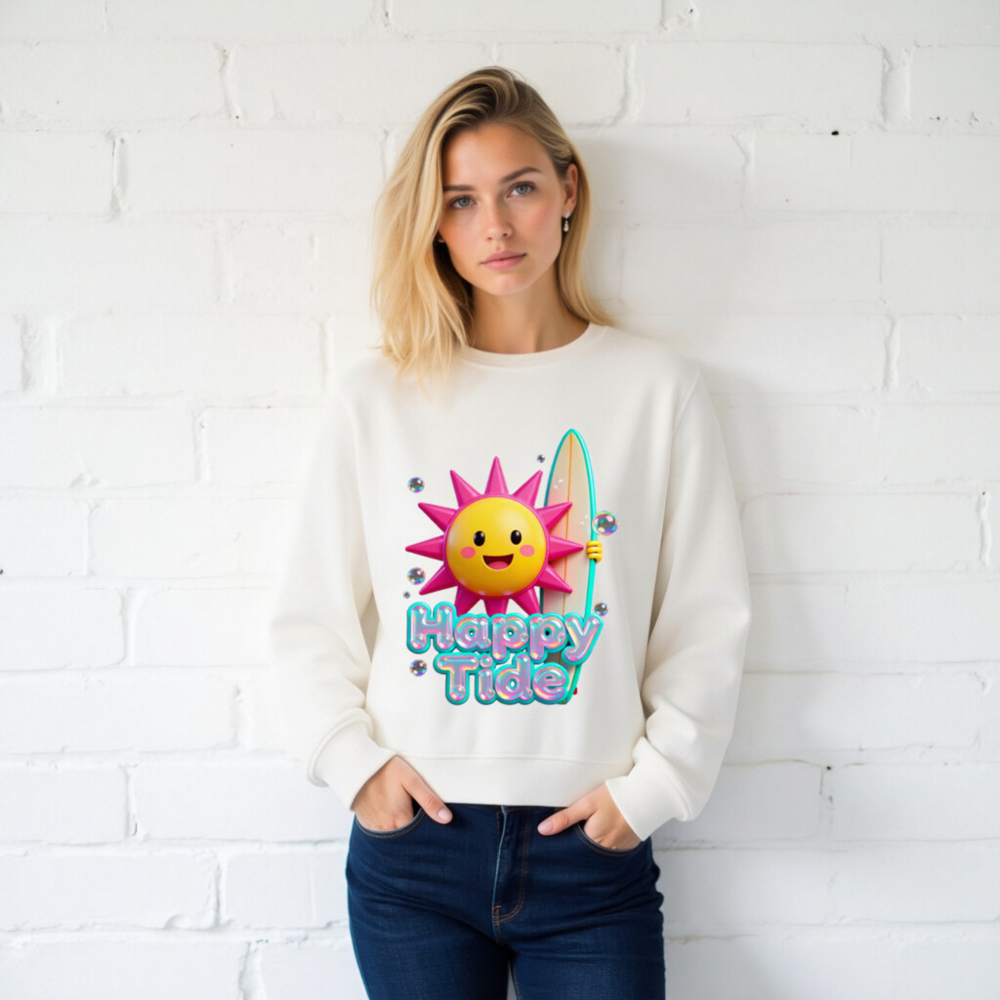 Happy Tide Unisex Organic Sweatshirt | Sun & Surf Design - Image 2