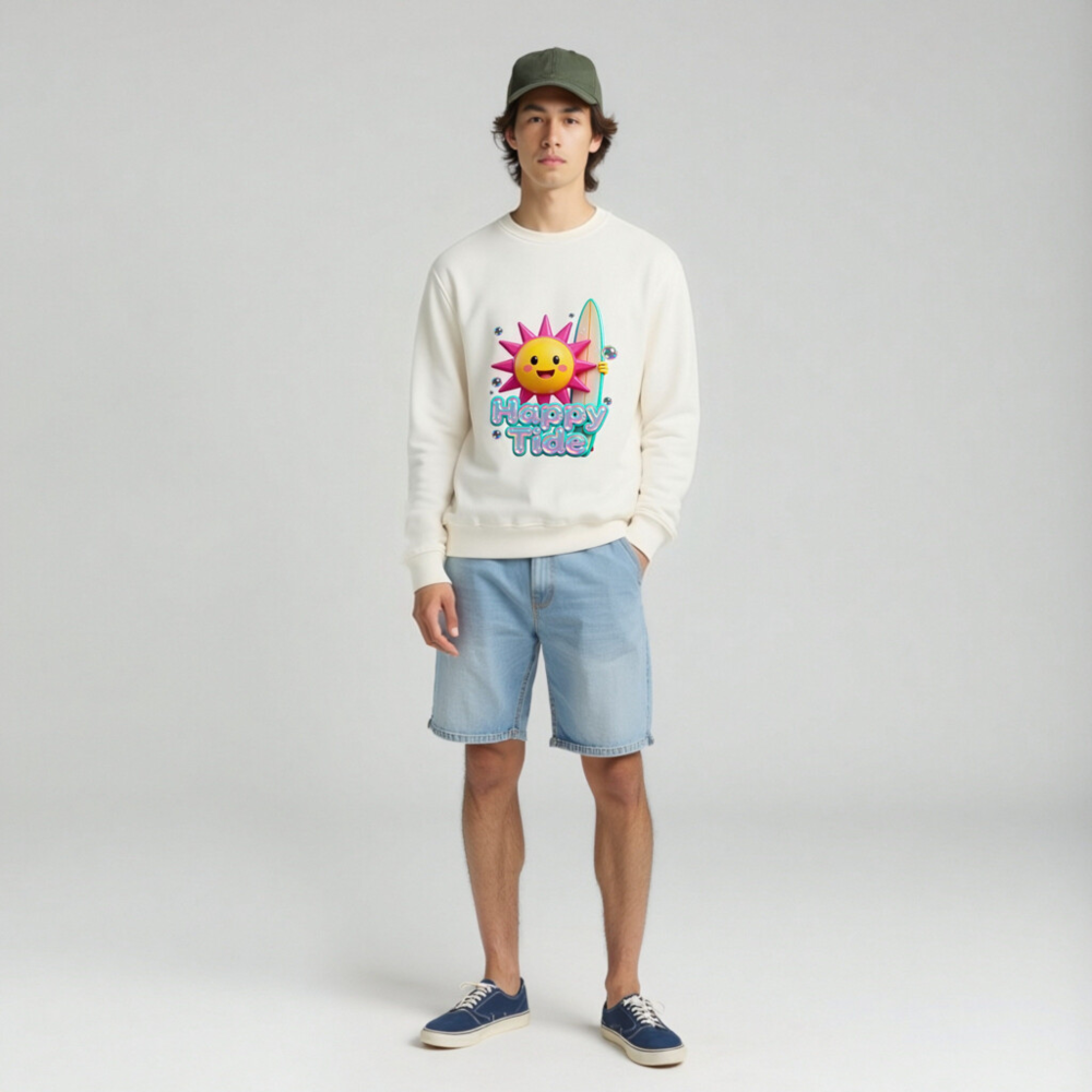 Happy Tide Unisex Organic Sweatshirt | Sun & Surf Design - Image 3
