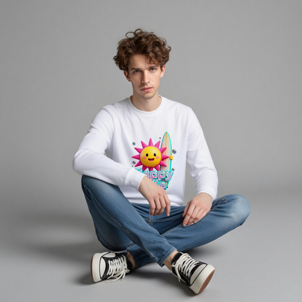 Happy Tide Unisex Organic Sweatshirt | Sun & Surf Design - Image 4