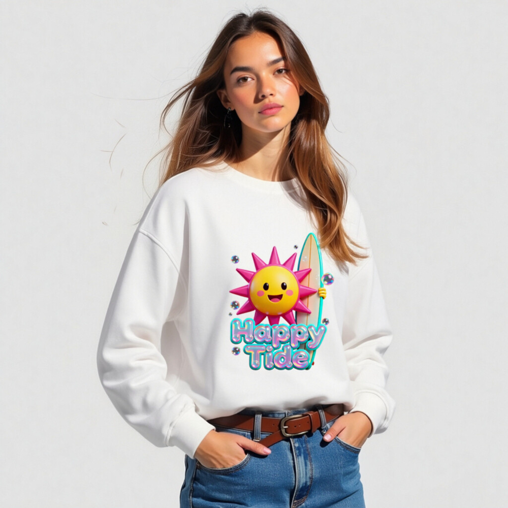 Happy Tide Unisex Organic Sweatshirt | Sun & Surf Design - Image 5
